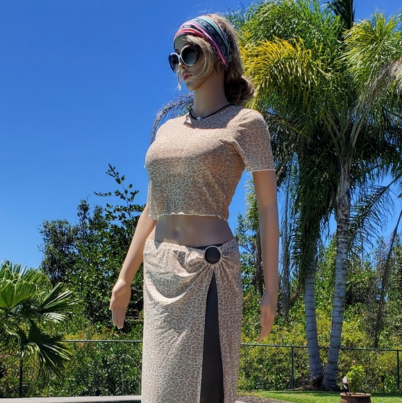 Nwt Printed Mesh Cover-Up Set KENDALL + KYLIE, sz Lg, nude leopard print - Picture 7 of 17